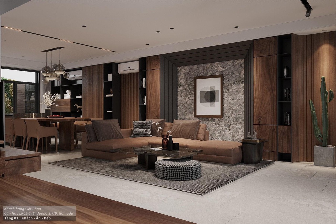Thiết kế nội thất phòng khách nhà anh Công