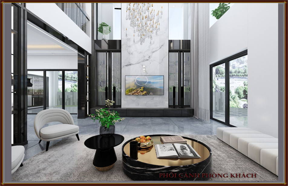 Tủ tivi và vách trang trí phòng khách nhà Chị Duyên - TP.Vinh