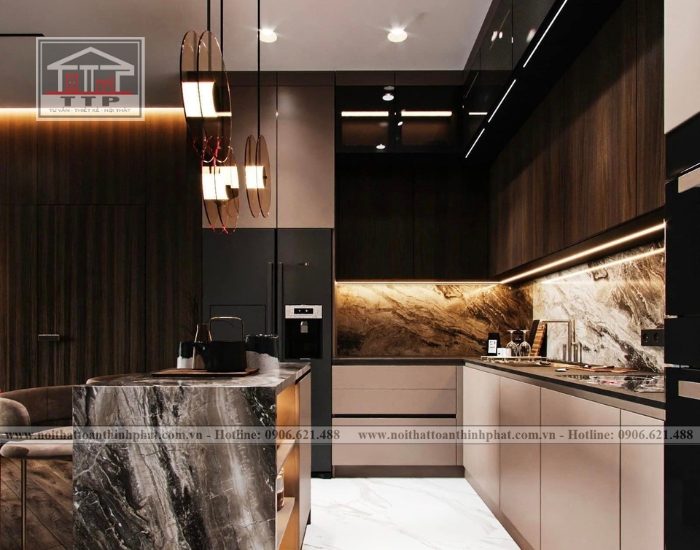 Tủ bếp gia đình sang trọng, tiện nghi