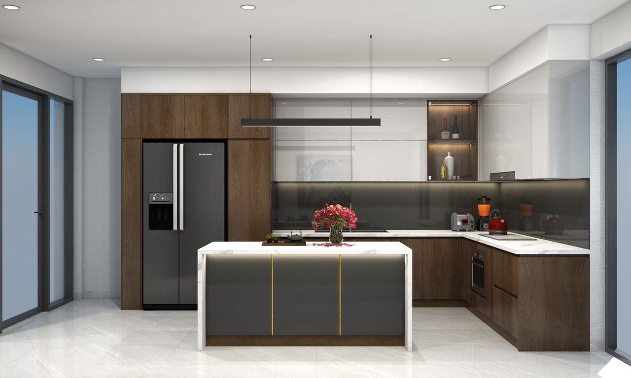 Nội thất tủ bếp hiện đại gỗ công nghiệp